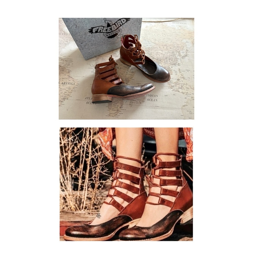 Freebird by Steven Malone Cognac Multi Leather Shoes Booties 9 - Picture 1 of 13